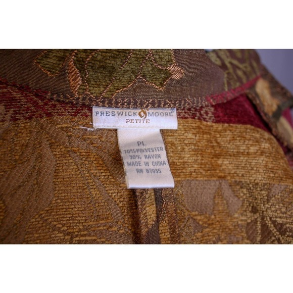 Preswick & Moore Tapestry Jacket Blazer Brown Bronze Red Zip Front Size PL - Picture 3 of 3